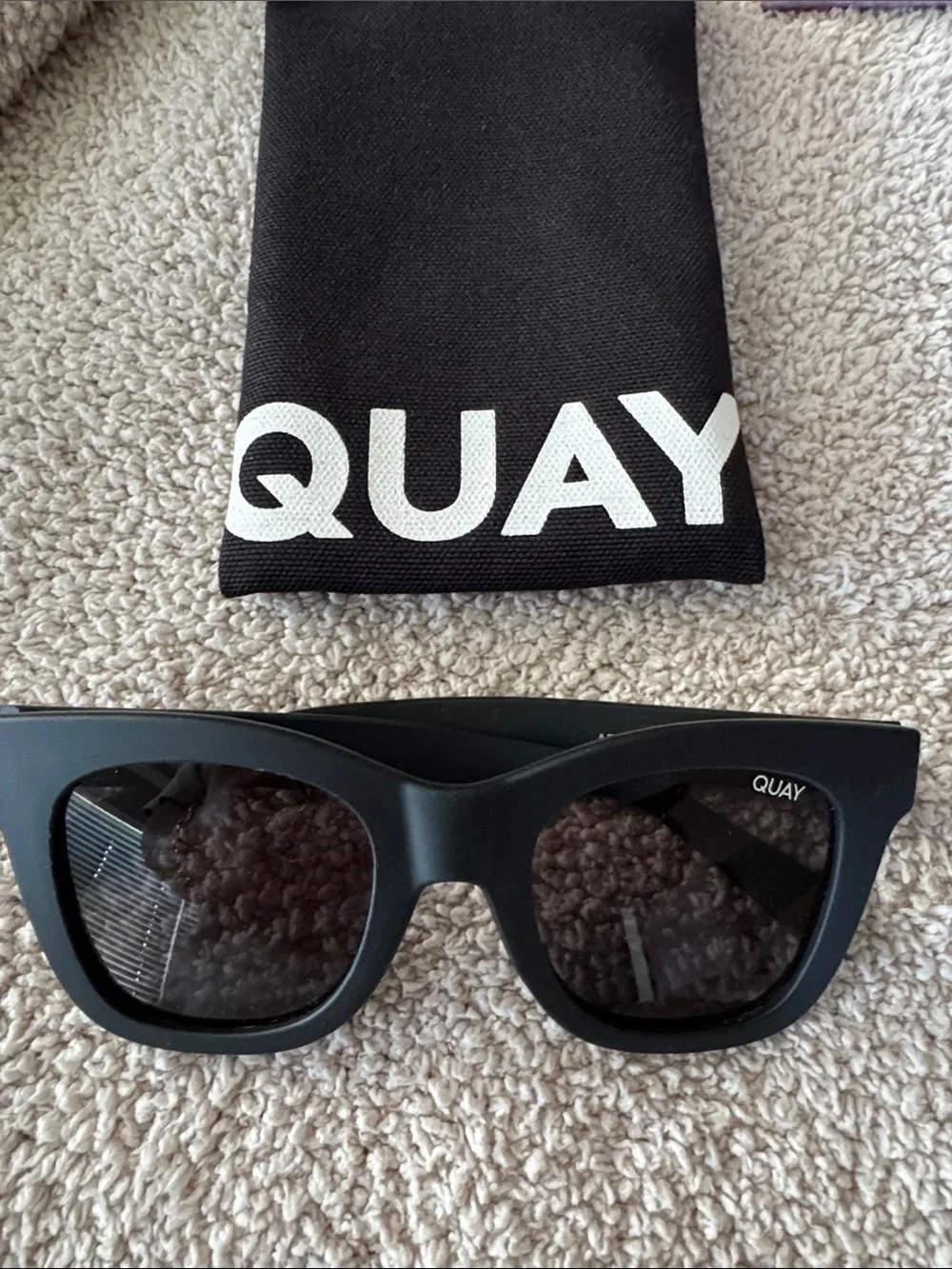 Quay Australia Black Square Sunglasses with Dark Lenses. After Hours style